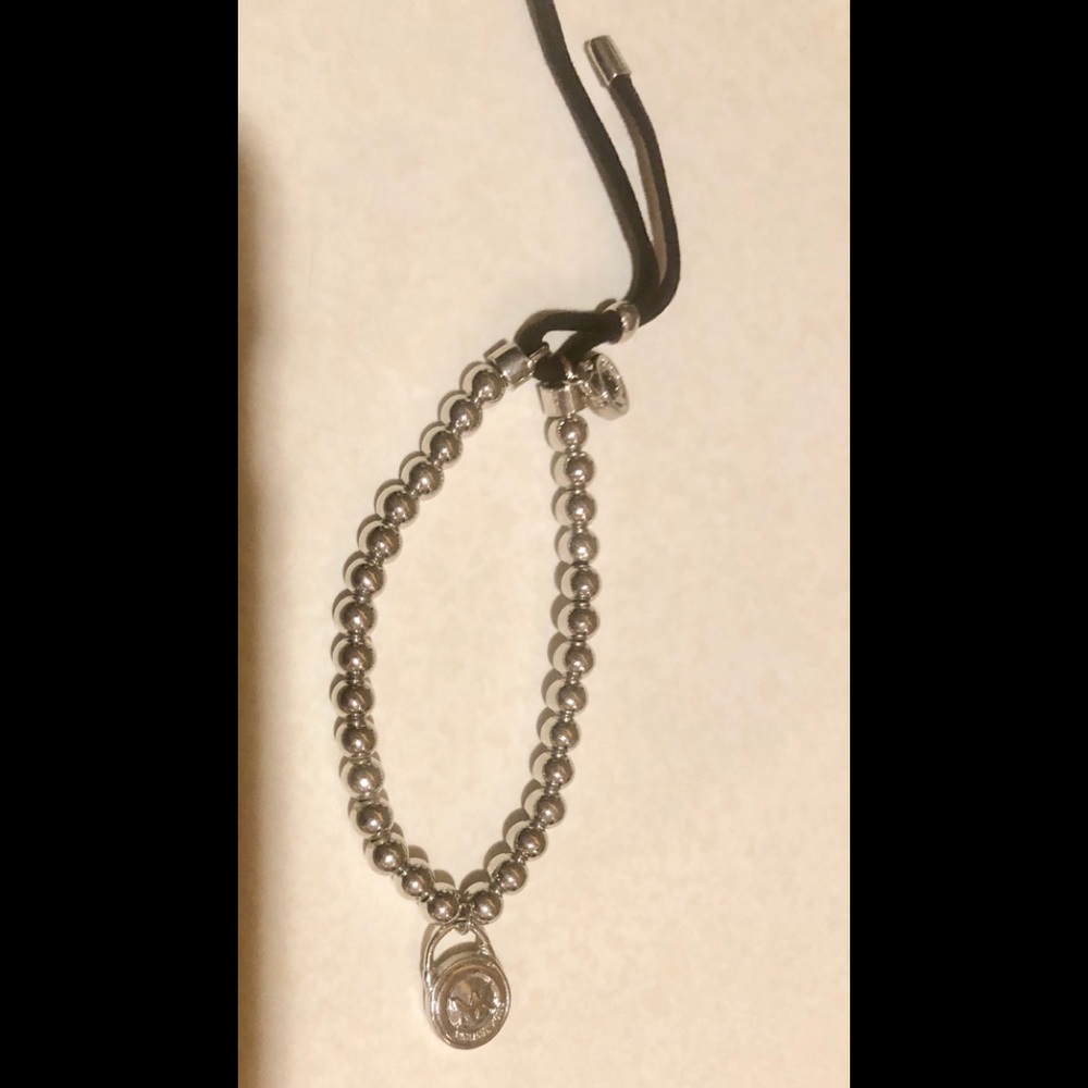 DESIGNER SILVER LOGO PADLOCK BEAD LEATHER STRETCH